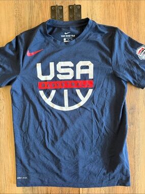 Nike Navy Kids' USA Basketball Tee with Red & White Accents